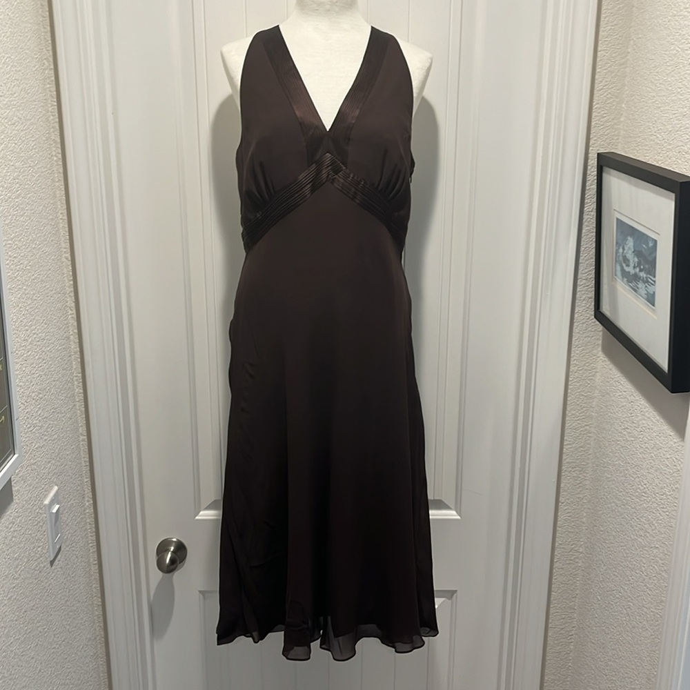 Ann Taylor Celebrations NWT Y2K silk dress sleeveless x back Deep Brown